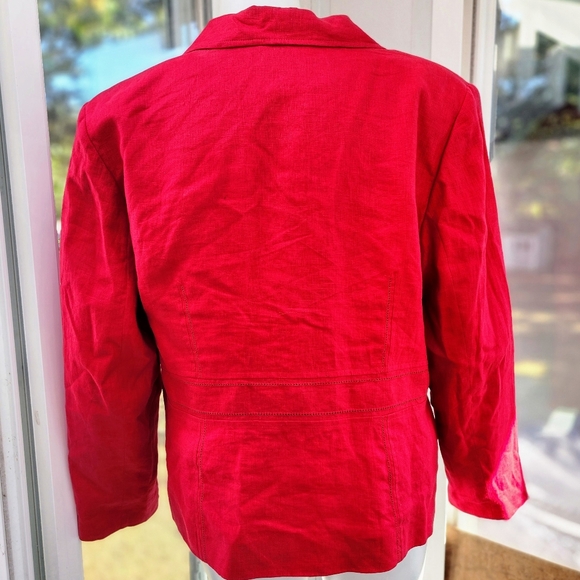 Style & Co. Women Red Linen Perforated Single Button Structured Blazer - Picture 3 of 15
